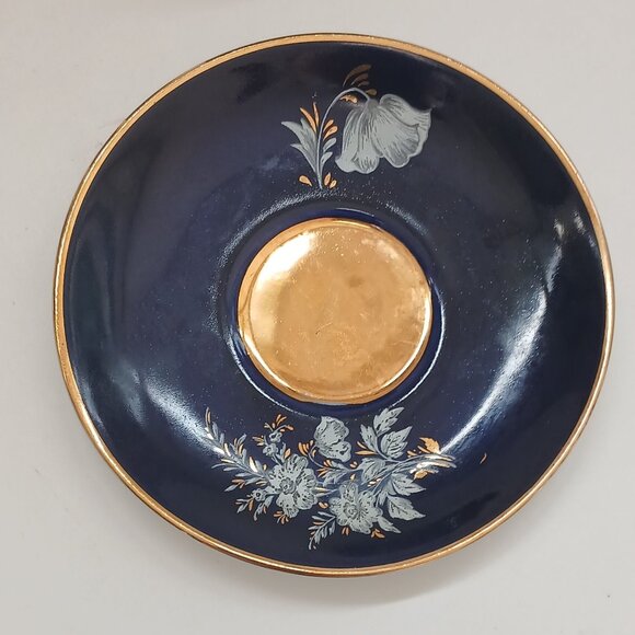 VTG Cobalt Blue Gold Interior Fine Porcelain Favolina 4 Cups & Saucers Poland - Picture 4 of 16
